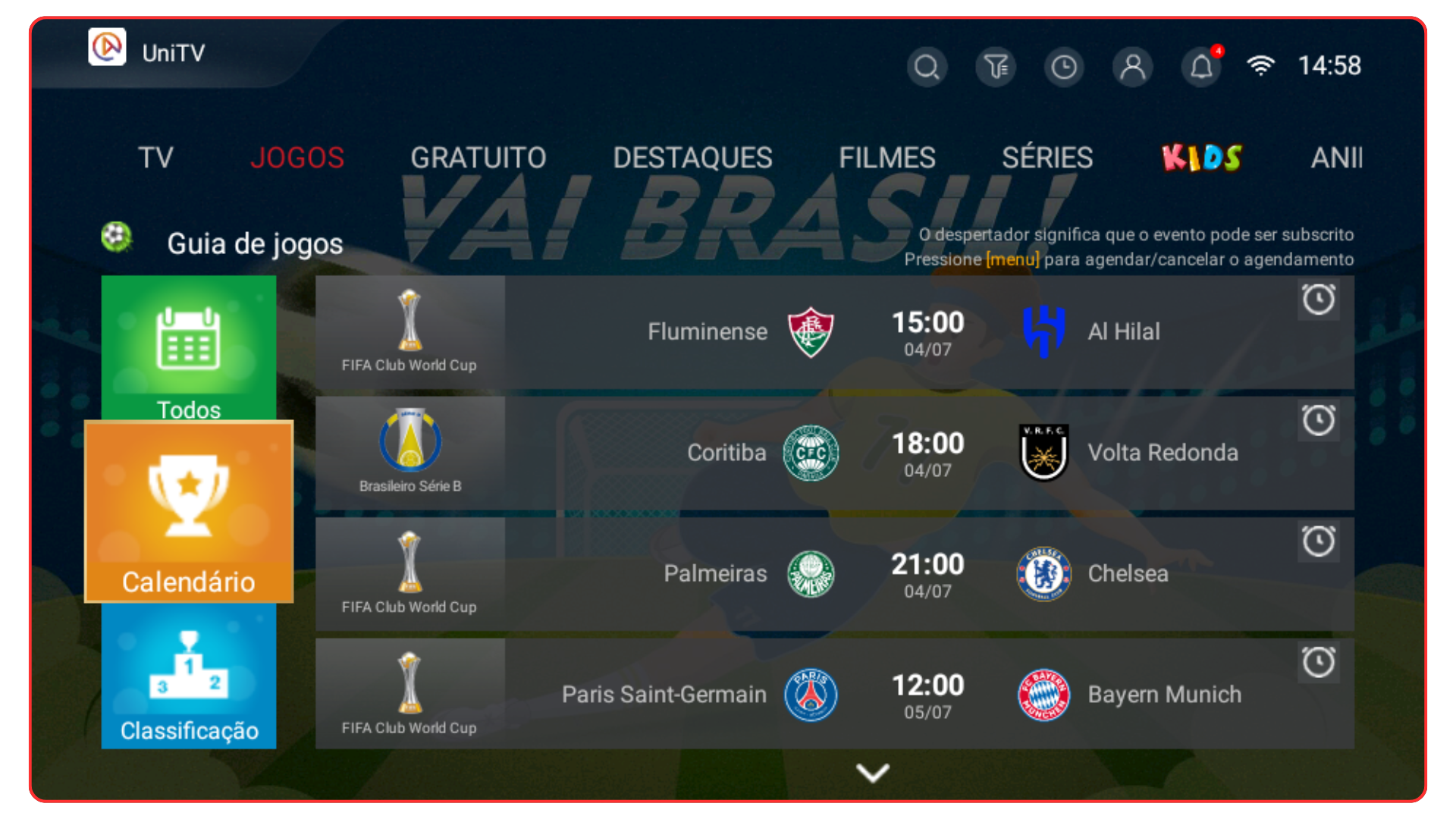 Futebol - Calendário de Jogos
